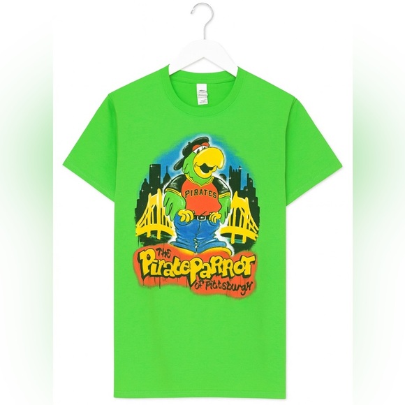 Vintage 90s Pittsburgh Pirates Pirate Parrot T-Shirt Adult XL Bright Green MLB - Picture 1 of 3
